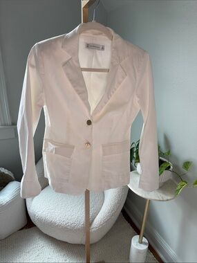 New York & Company Cream Notch-Lapel Two-Button Blazer